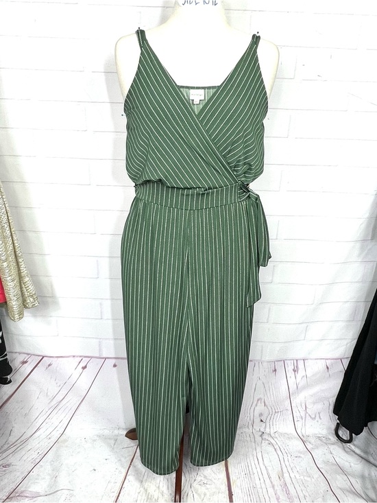 Kaileigh Pants - Like New |•KAILEIGH•| Green Striped Wide Leg Jumpsuit Tie Waist Crisscross Top